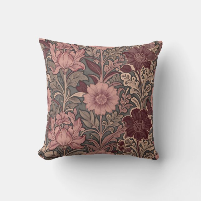 William Morris Inspired Floral Pattern Throw Pillow (Front)