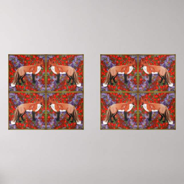 William Morris Inspired Fox with poppies bluebell  (Recto)