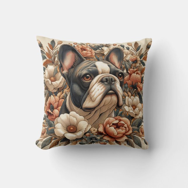 William Morris Inspired French Bulldog Pillow (Front)
