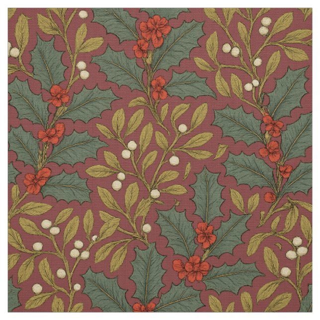William Morris Inspired Holly & Mistletoe Fabric (Swatch)