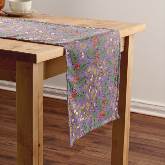 William Morris Inspired Holly & Mistletoe Short Table Runner (In Situ)