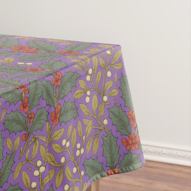 William Morris Inspired Holly & Mistletoe Tablecloth (In Situ)