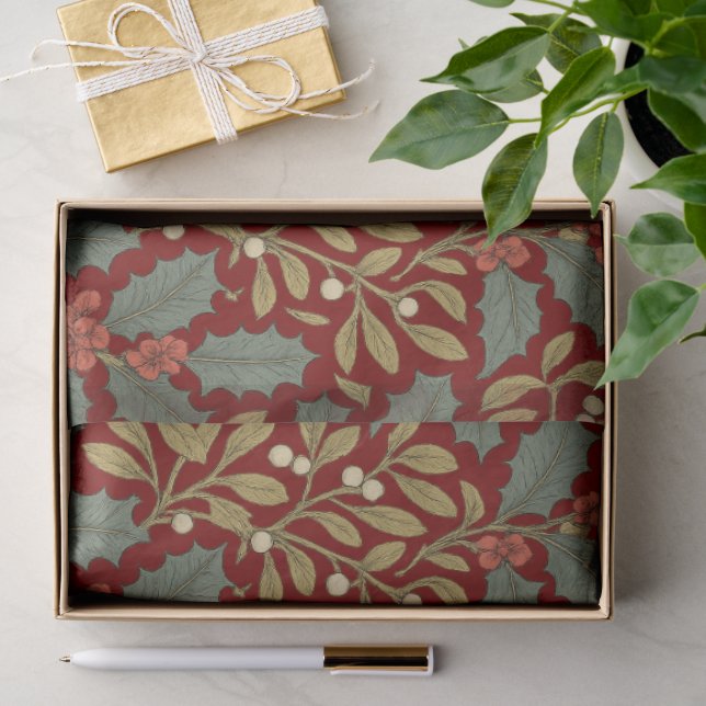 William Morris Inspired Holly & Mistletoe Tissue Paper (Gift)