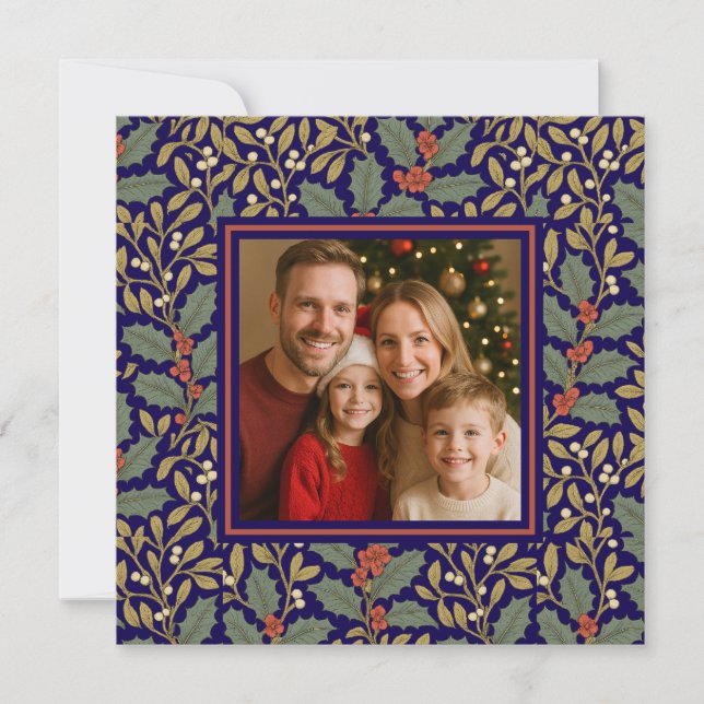 William Morris Inspired Holly Square Photo Holiday Card (Front)