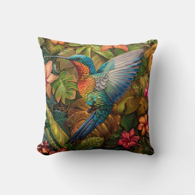 William Morris Inspired Hummingbird Throw Pillow (Front)