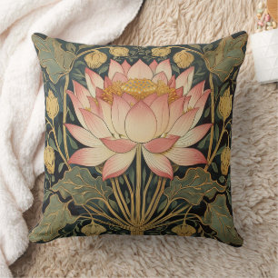 William Morris Inspired Lotus Flower Throw Pillow
