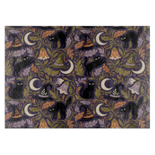 William Morris Inspired Midnight Cat Coven Cutting Board