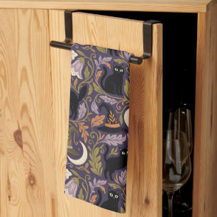 William Morris Inspired Midnight Cat Coven Kitchen Towel