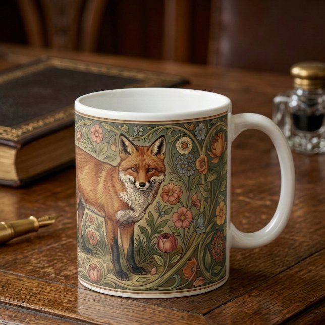 William Morris Inspired Pattern Fox in Flowers Coffee Mug (William Morris Inspired Pattern Fox in Flowers Coffee Mug
by Ricaso. A vintage feel in modern art)
