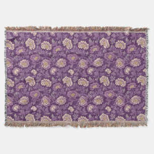 William Morris Inspired Purple Floral Pattern  Throw Blanket