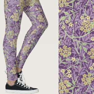 William Morris Inspired Purple Floral Patterned Leggings