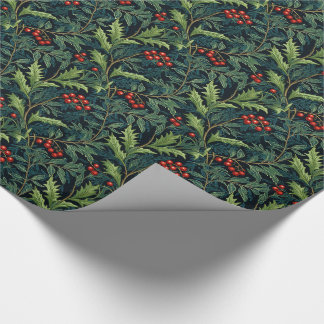 William Morris Inspired Red Holly Berry Christmas Wrapping Paper