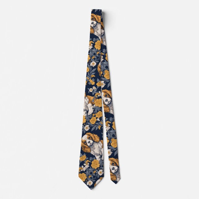 William Morris Inspired Spaniel and Flowers Tie (Front)