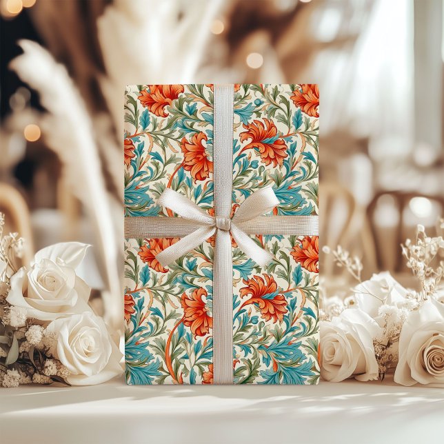 William Morris inspired terracotta pastel blue Wrapping Paper (William Morris inspired terracotta pastel blue Wrapping Paper)
