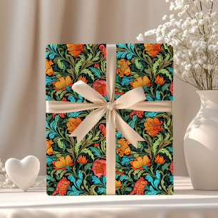 William Morris inspired vibrant colourful flowers Wrapping Paper