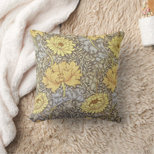 William Morris Inspired Yellow Botanical  Throw Pillow