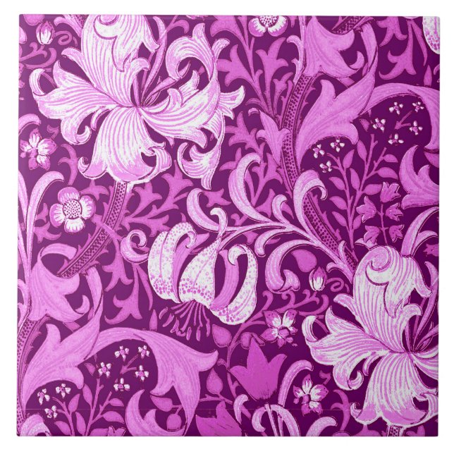 William Morris Iris and Lily, Amethyst Purple Tile (Front)