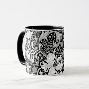 William Morris Iris and Lily, Black and White Mug