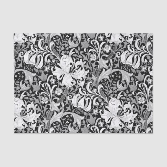 William Morris Iris and Lily, Black and White Tissue Paper (Front)