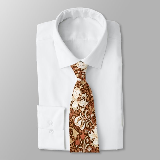 William Morris Iris and Lily, Brown and Tan Tie (Tied)