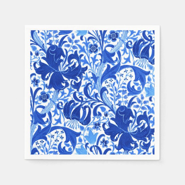 William Morris Iris and Lily, Cobalt Blue Napkin (Front)