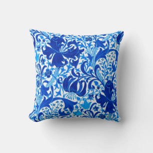 William Morris Iris and Lily, Cobalt Blue Throw Pillow