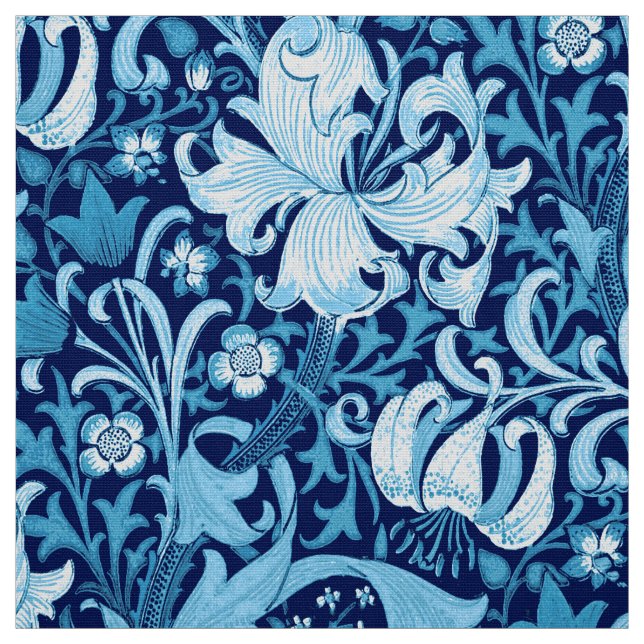 William Morris Iris and Lily, Indigo Blue Fabric (Swatch)