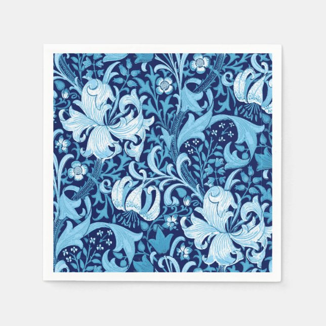 William Morris Iris and Lily, Indigo Blue Napkin (Front)