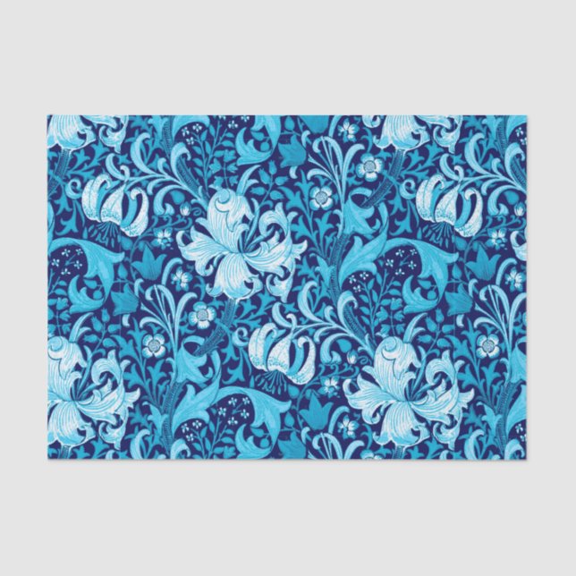 William Morris Iris and Lily, Indigo Blue Tissue Paper (Front)