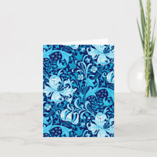 William Morris Iris and Lily, Indigo Blue & White Card