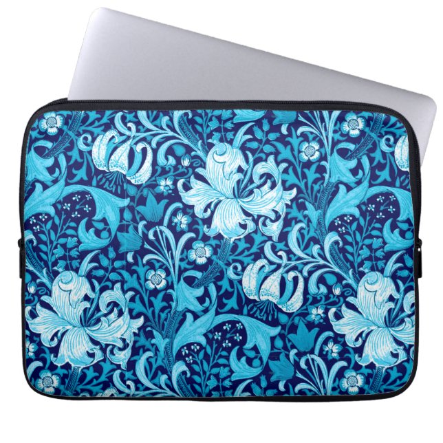 William Morris Iris and Lily, Indigo Blue & White Laptop Sleeve (Front)