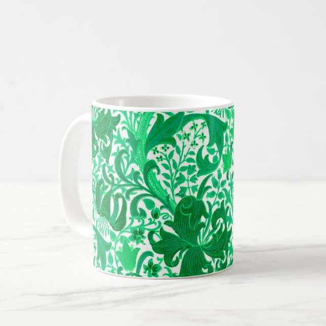 William Morris Iris and Lily, Jade Green Coffee Mug (Front Left)