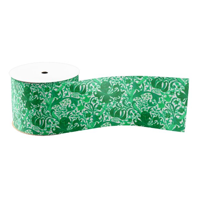 William Morris Iris and Lily, Jade Green Grosgrain Ribbon (Spool)