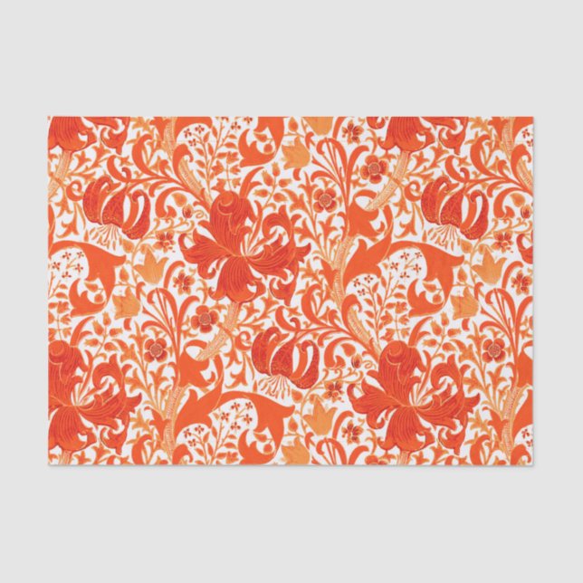 William Morris Iris and Lily, Mandarin Orange Tissue Paper (Front)