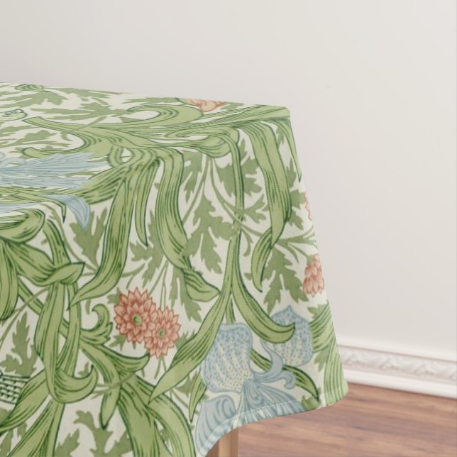 William Morris Iris Flowers Foliage Birds Blue  Tablecloth (In Situ)