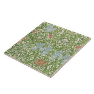 William Morris Iris Flowers Foliage Birds Blue  Tile