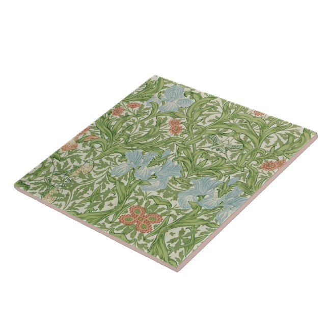 William Morris Iris Flowers Foliage Birds Blue  Tile (Side)