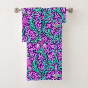 William Morris Irises, Amethyst Purple Bath Towel Set