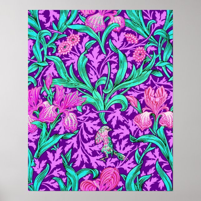 William Morris Irises, Amethyst Purple Poster (Front)