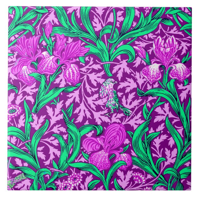 William Morris Irises, Amethyst Purple Tile (Front)