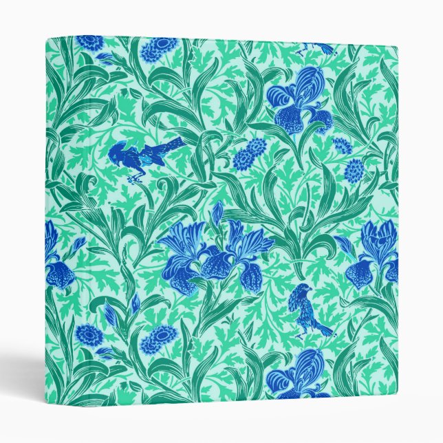 William Morris Irises,Cobalt Blue, Aqua and Teal Binder (Front/Spine)