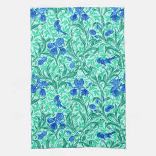 William Morris Irises, Cobalt Blue, Aqua and Teal Kitchen Towel