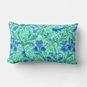 William Morris Irises,Cobalt Blue, Aqua and Teal Lumbar Pillow