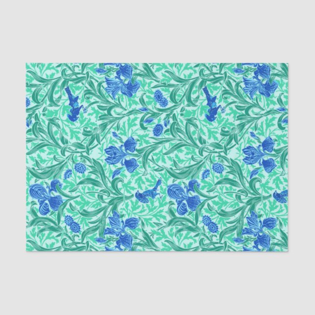 William Morris Irises, Cobalt Blue, Aqua and Teal Tissue Paper (Front)