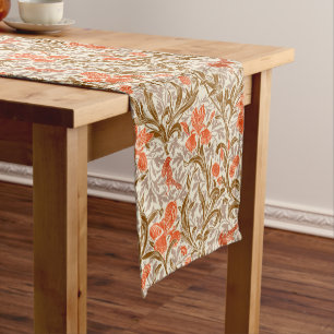 William Morris Irises, Coral Orange, Brown & Beige Short Table Runner