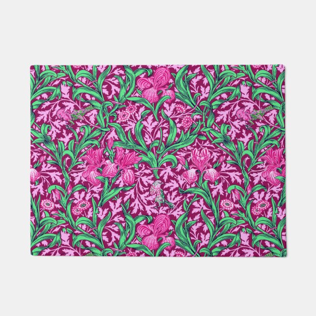 William Morris Irises, Fuchsia Pink and Wine Doormat (Front)