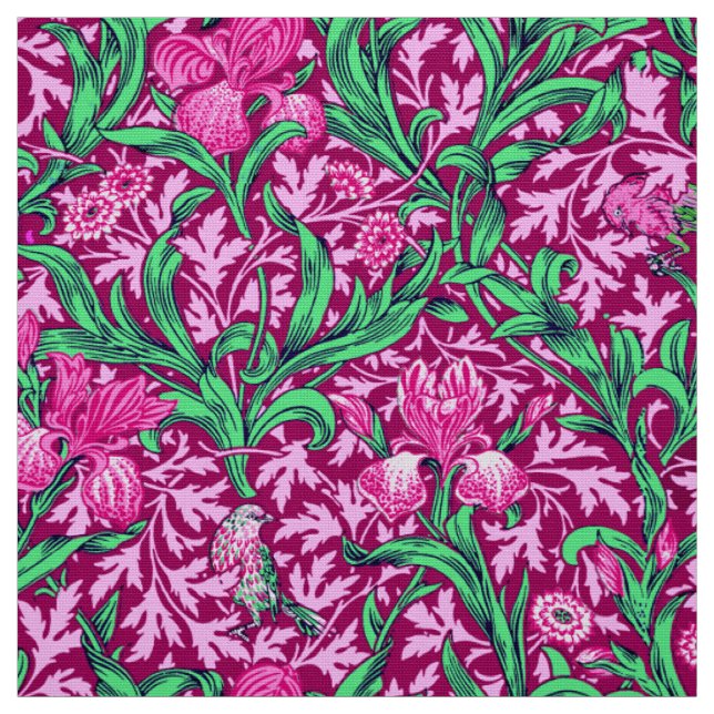 William Morris Irises, Fuchsia Pink and Wine Fabric (Swatch)