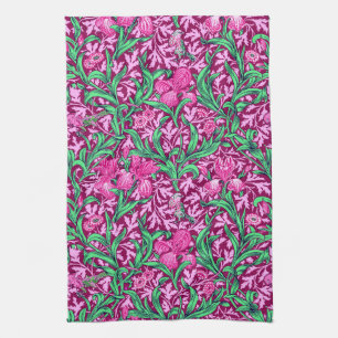 William Morris Irises, Fuchsia Pink and Wine Kitchen Towel