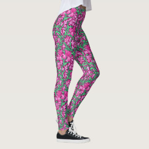 William Morris Irises, Fuchsia Pink and Wine Leggings