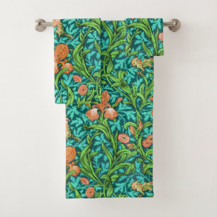 William Morris Irises, Orange and Turquoise Bath Towel Set